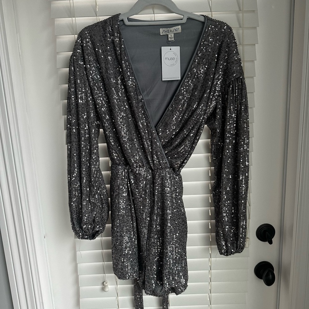 Silver Sequin Wrap Dress